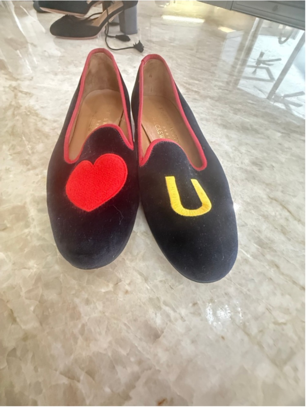 Women's Stubbs & Wootton Loafers 7.5 Black Red Heart U